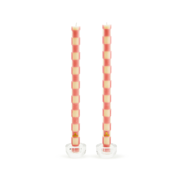 check pink dinner candles, set of 2 6 check pink dinner candles, set of 2 6