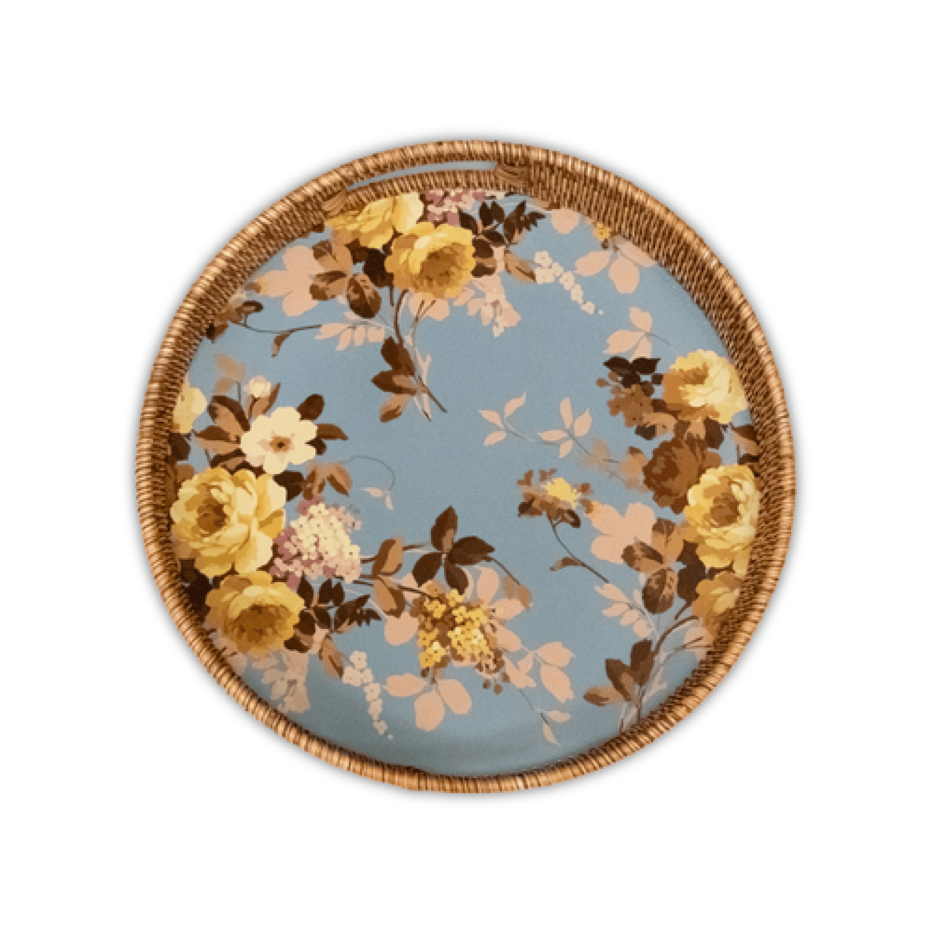wild rose slate enamel & rattan round tray 31 wild rose slate enamel & rattan round tray 31