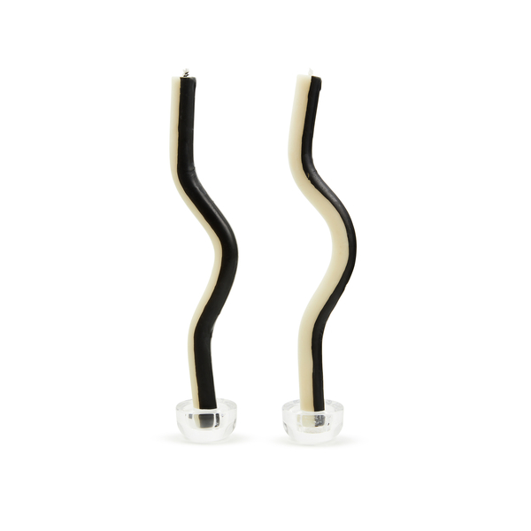 wavy black & ivory dinner candles, set of 2 7 wavy black & ivory dinner candles, set of 2 7
