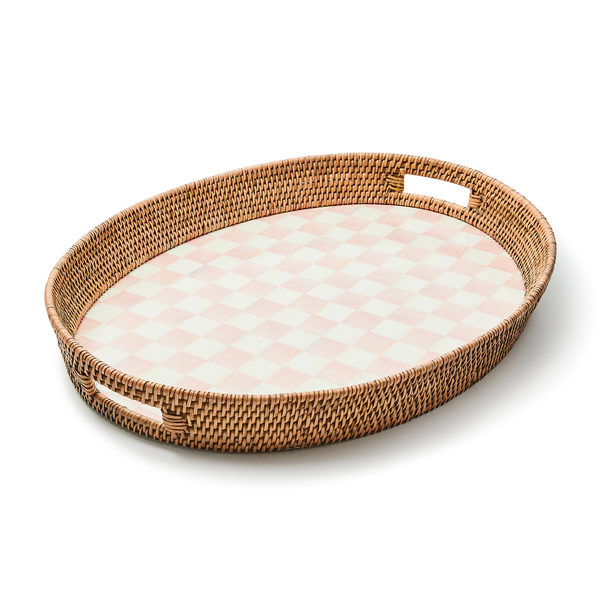 rosy check enamel & rattan party tray 240 rosy check enamel & rattan party tray 240