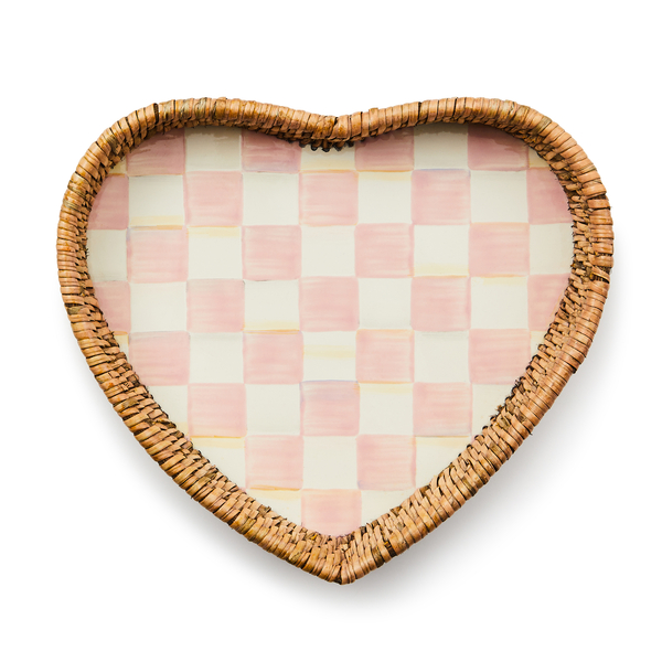 rosy check enamel & rattan heart tray 269 rosy check enamel & rattan heart tray 269