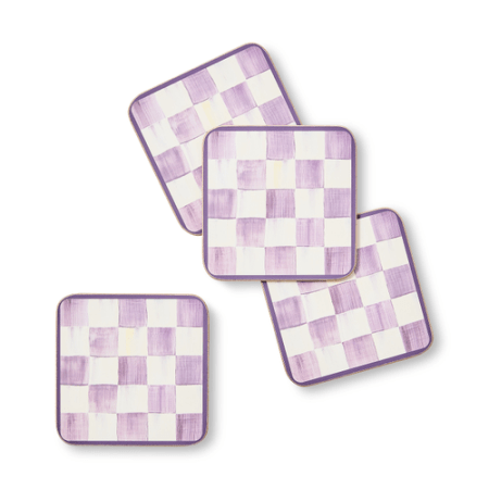 violet check cork back coasters, set of 4 22 violet check cork back coasters, set of 4 22
