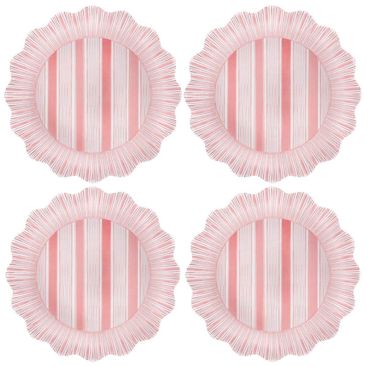 Cabana Stripe Melamine Dinner Plate Set/4 - Coral 78 Cabana Stripe Melamine Dinner Plate Set/4 - Coral 78