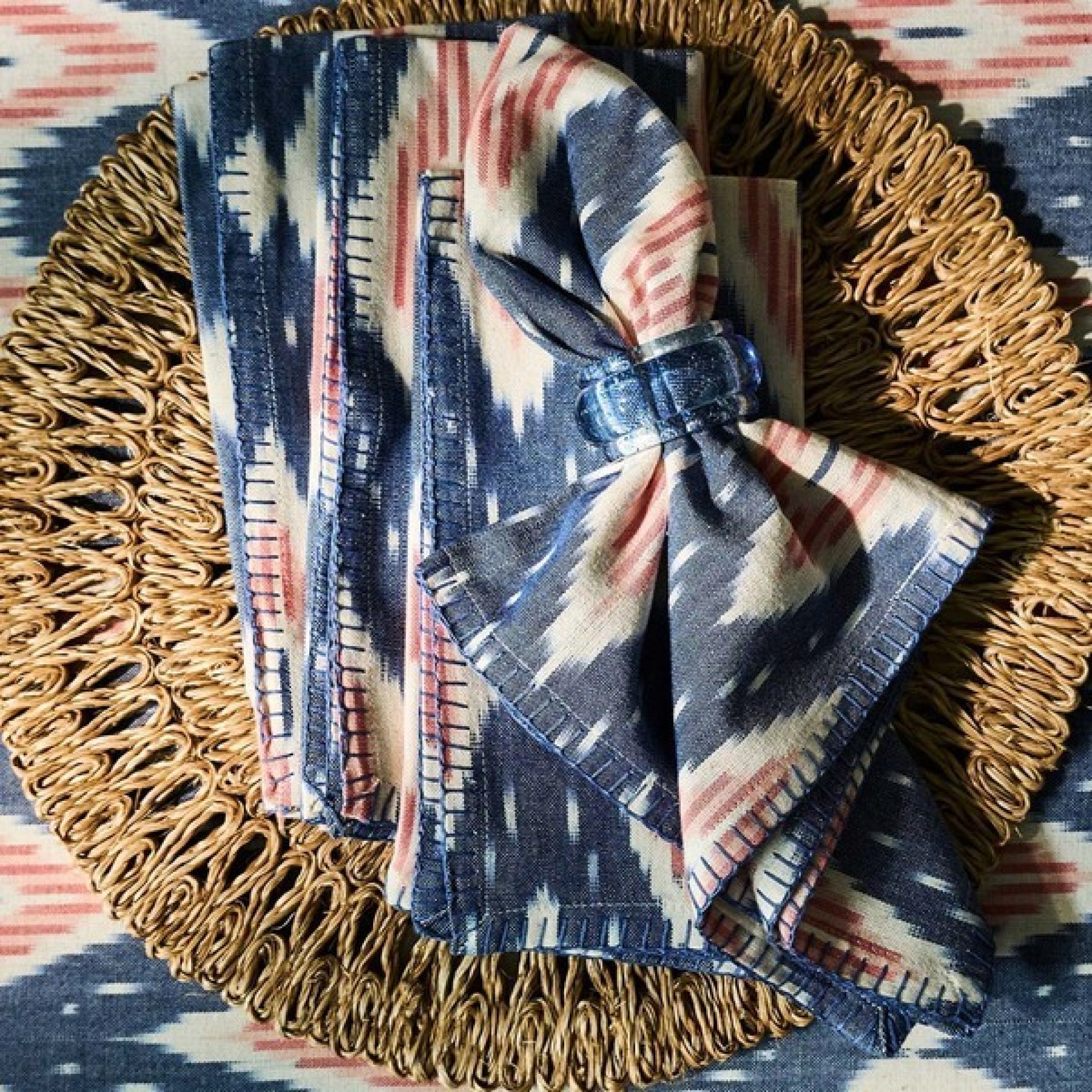 Ikat Napkin Set/4 - Blue/Pink 23 Ikat Napkin Set/4 - Blue/Pink 23