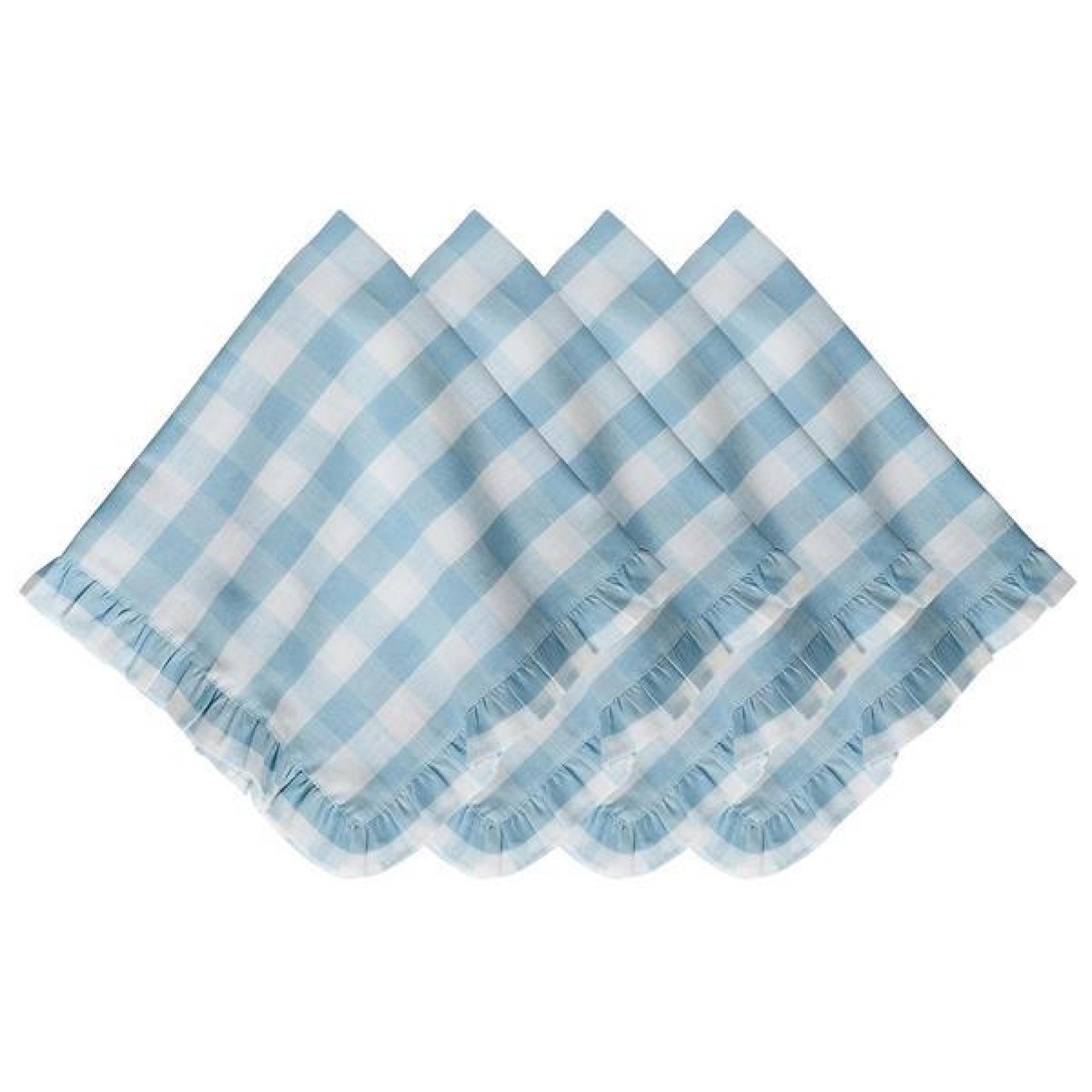 Gingham Ruffle Napkin Set/4 - Ocean 20 Gingham Ruffle Napkin Set/4 - Ocean 20