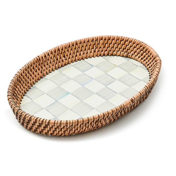 sterling check small enamel & rattan serving tray 241 sterling check small enamel & rattan serving tray 241