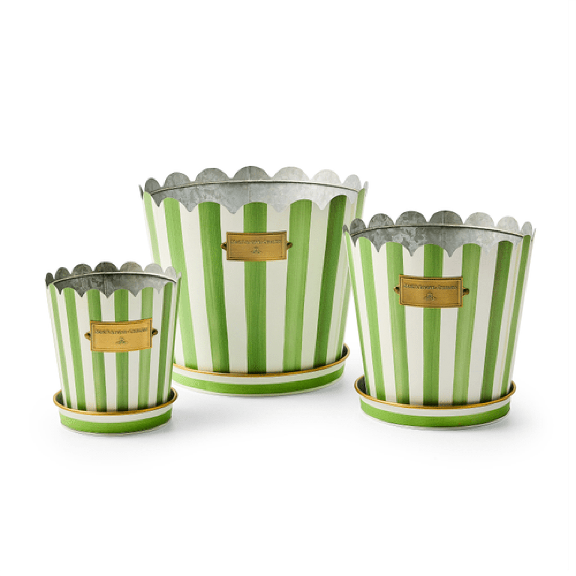 grass green stripe pots & saucers, set of 3 28 grass green stripe pots & saucers, set of 3 28