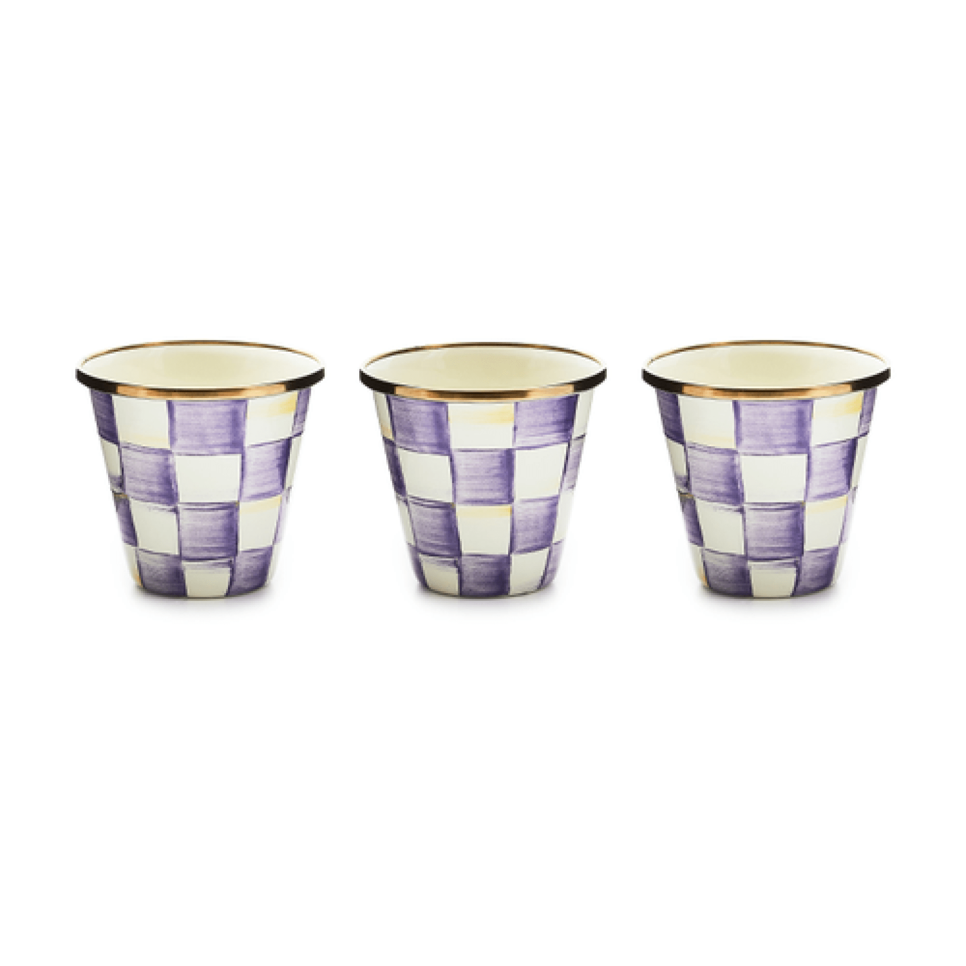 violet check herb pots, set of 3 103 violet check herb pots, set of 3 103