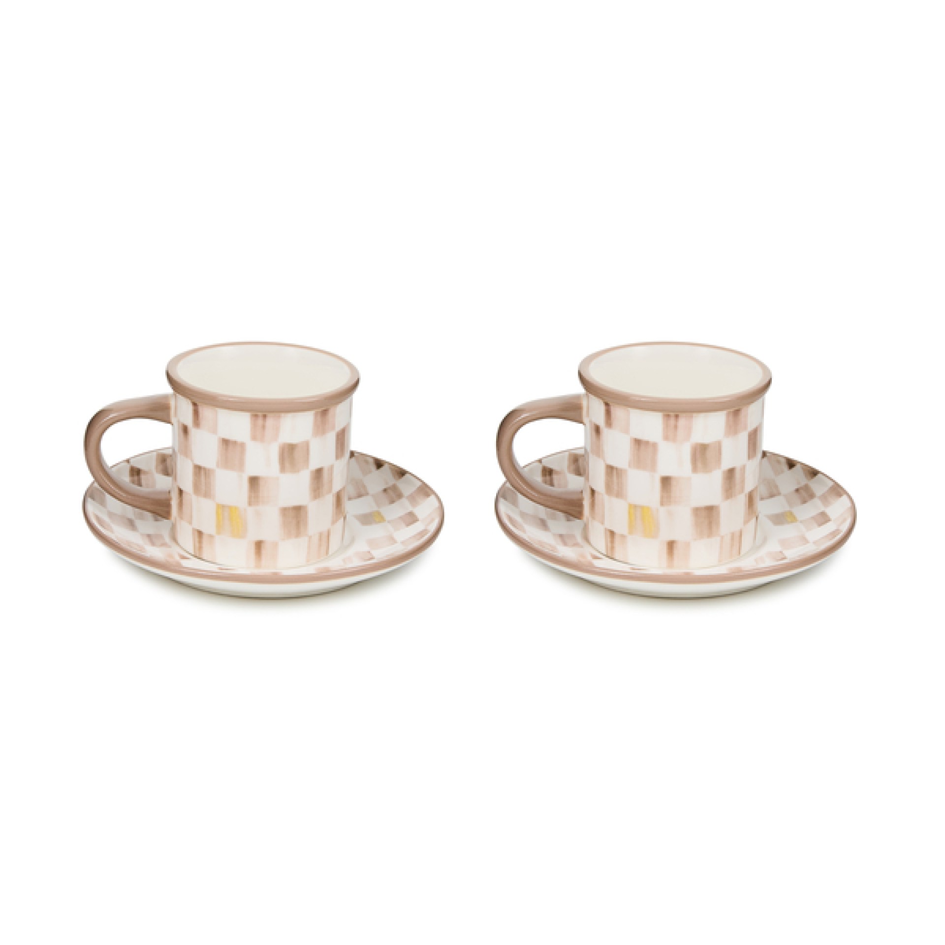 mocha check stoneware espresso cup & saucer, set of 2 36 mocha check stoneware espresso cup & saucer, set of 2 36