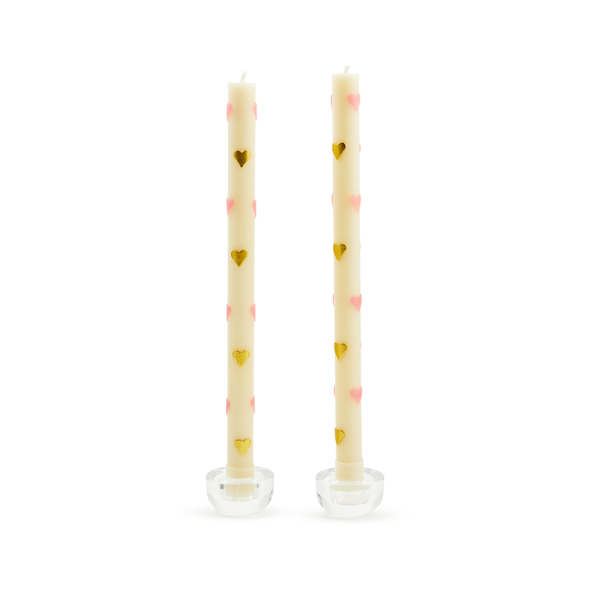 pink hearts dinner candles, set of 2 2 pink hearts dinner candles, set of 2 2