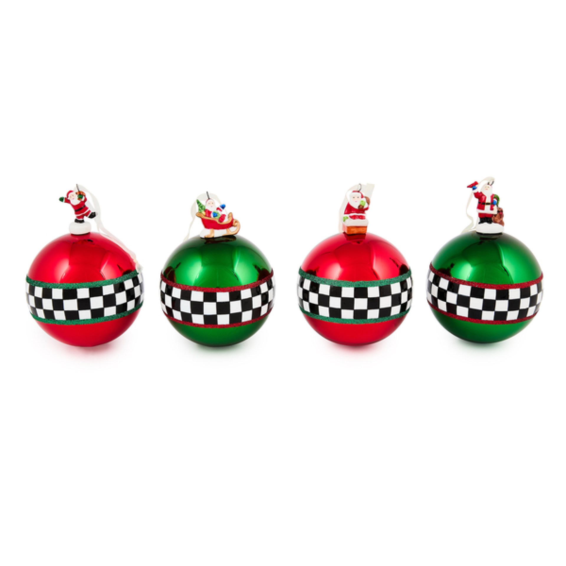 check it out santa glass ball ornaments, set of 4 135 check it out santa glass ball ornaments, set of 4 135