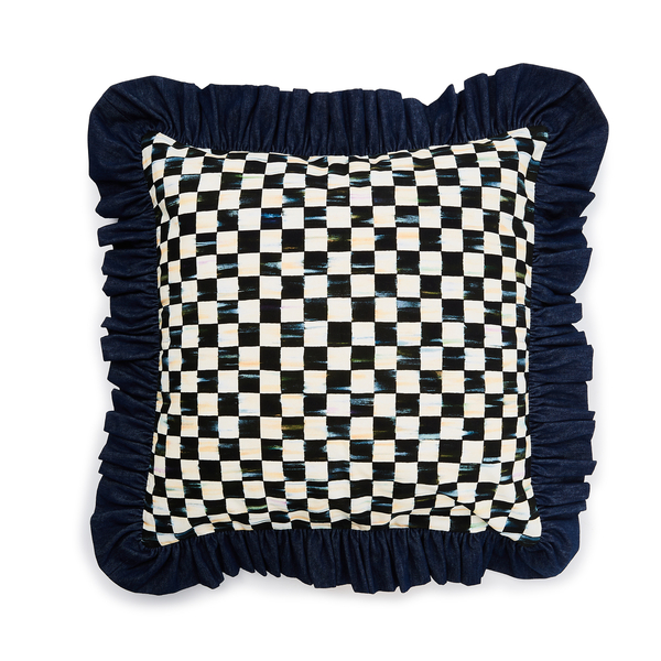 courtly check with denim ruffle throw pillow 187 courtly check with denim ruffle throw pillow 187