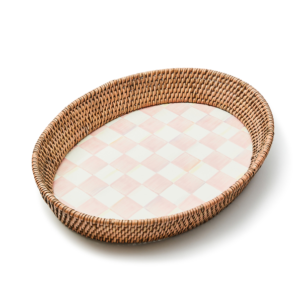 rosy check large enamel & rattan serving tray 252 rosy check large enamel & rattan serving tray 252