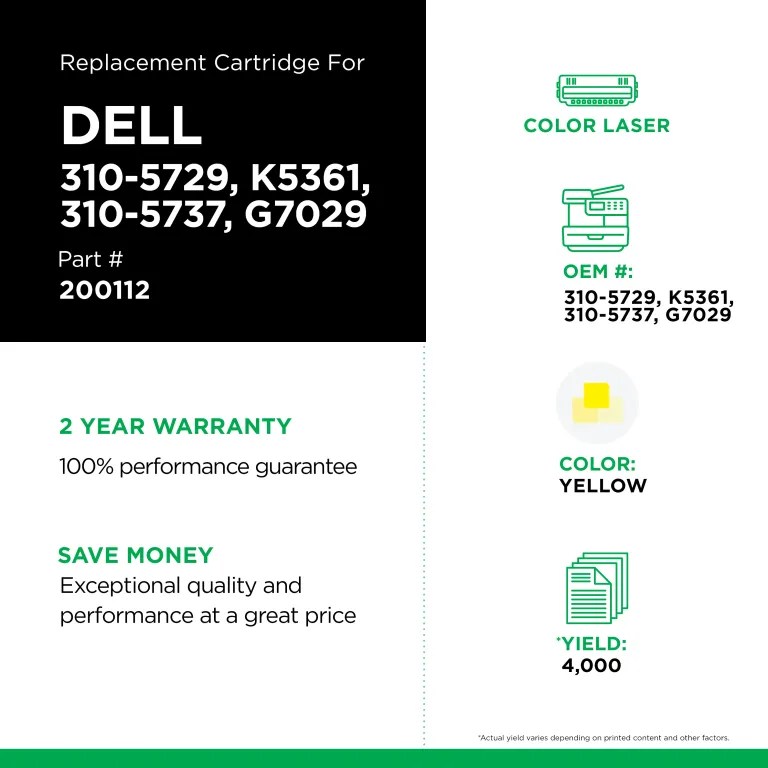 Clover Imaging Non-OEM New High Yield Yellow Toner Cartridge for Dell 3000/3100