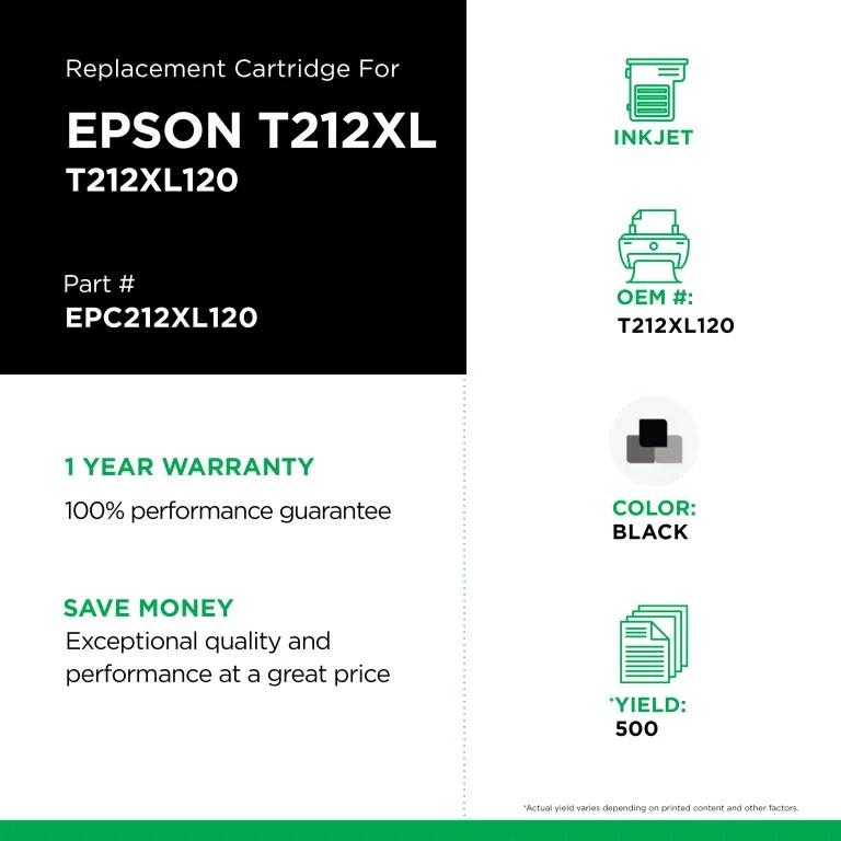 EPC Remanufactured High Capacity Black Ink Cartridge for Epson T212XL120