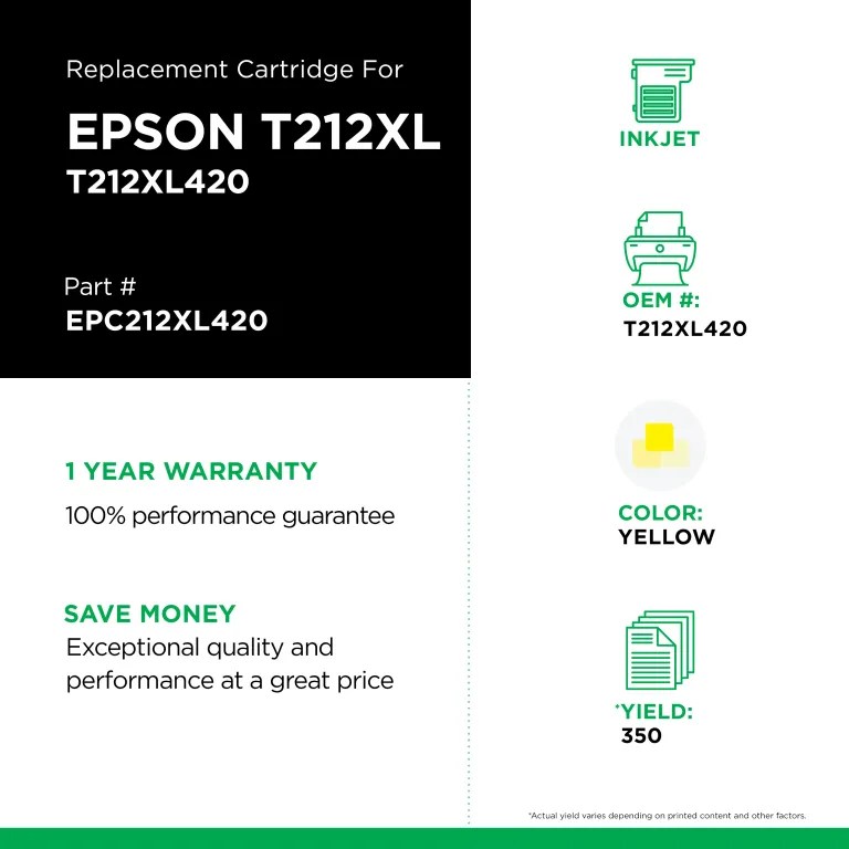 EPC Remanufactured High Capacity Yellow Ink Cartridge for Epson T212XL420