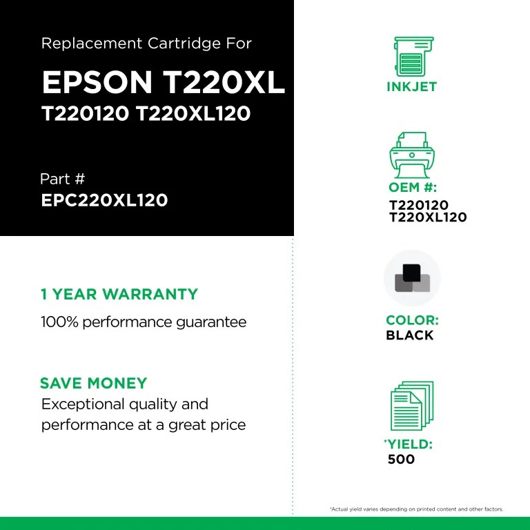EPC Remanufactured High Capacity Black Ink Cartridge for Epson T220XL120