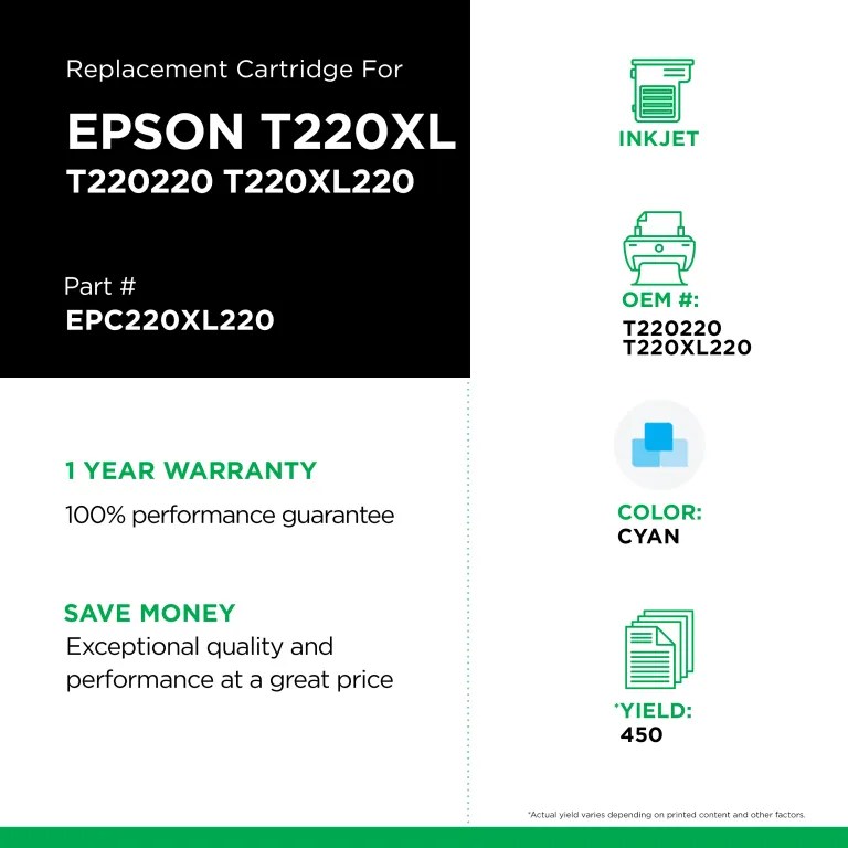 EPC Remanufactured High Capacity Cyan Ink Cartridge for Epson T220XL220
