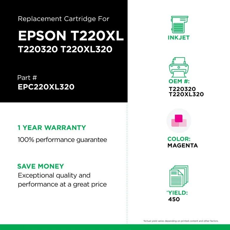 EPC Remanufactured High Capacity Magenta Ink Cartridge for Epson T220XL320