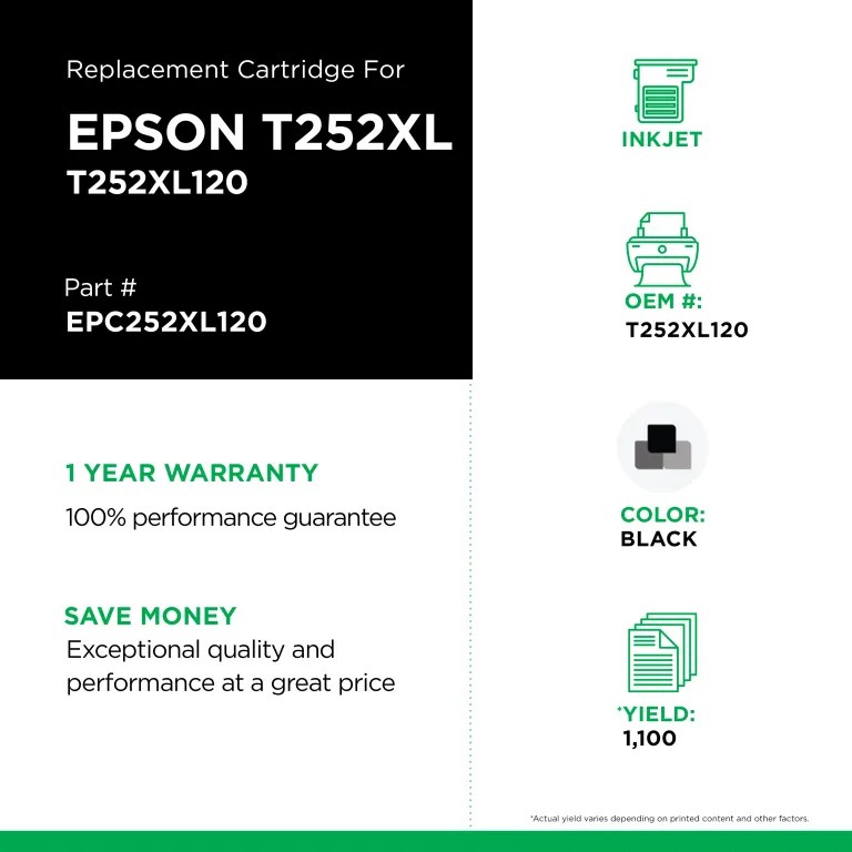EPC Remanufactured High Yield Black Ink Cartridge for Epson T252XL120