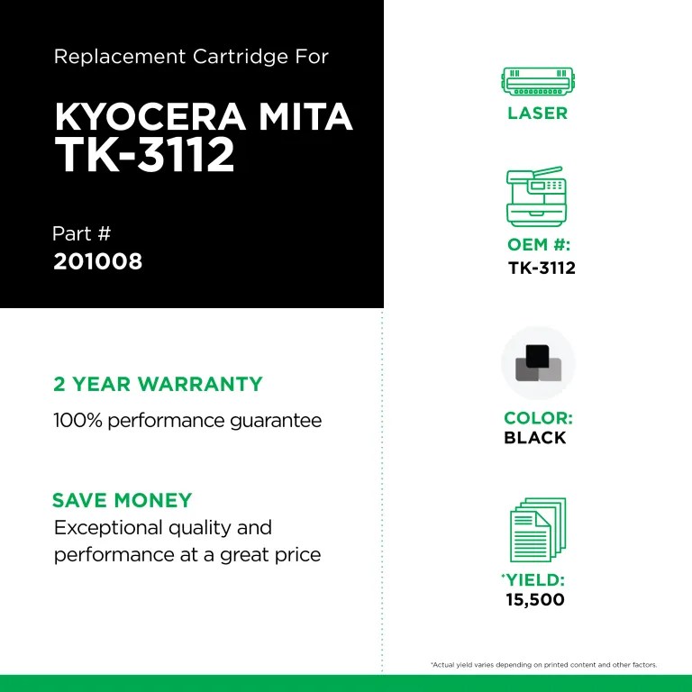 Clover Imaging Non-OEM New Toner Cartridge for Kyocera TK-3112