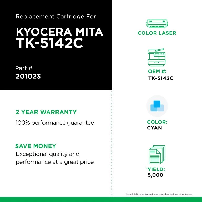 Clover Imaging Non-OEM New Cyan Toner Cartridge for Kyocera TK-5142C