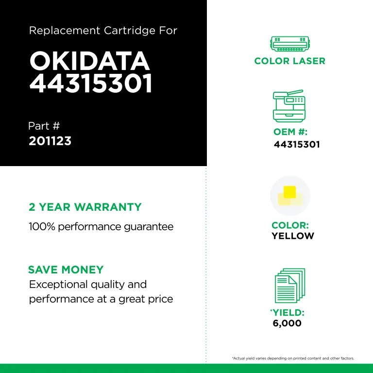 Clover Imaging Non-OEM New Yellow Toner Cartridge for OKI 44315301