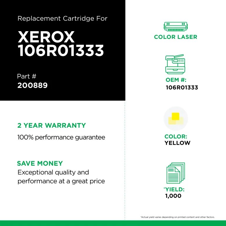 Clover Imaging Non-OEM New Yellow Toner Cartridge for Xerox 106R01333