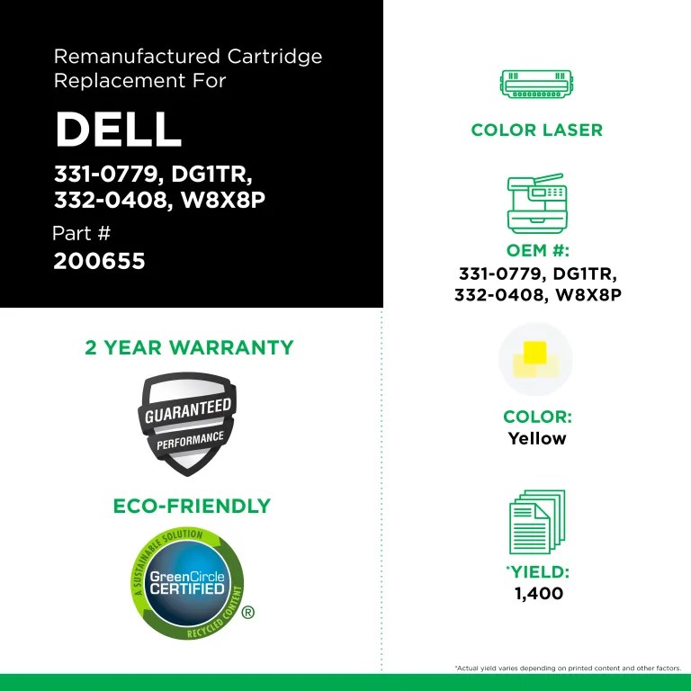 Clover Imaging Remanufactured High Yield Yellow Toner Cartridge for Dell 1250/C1760