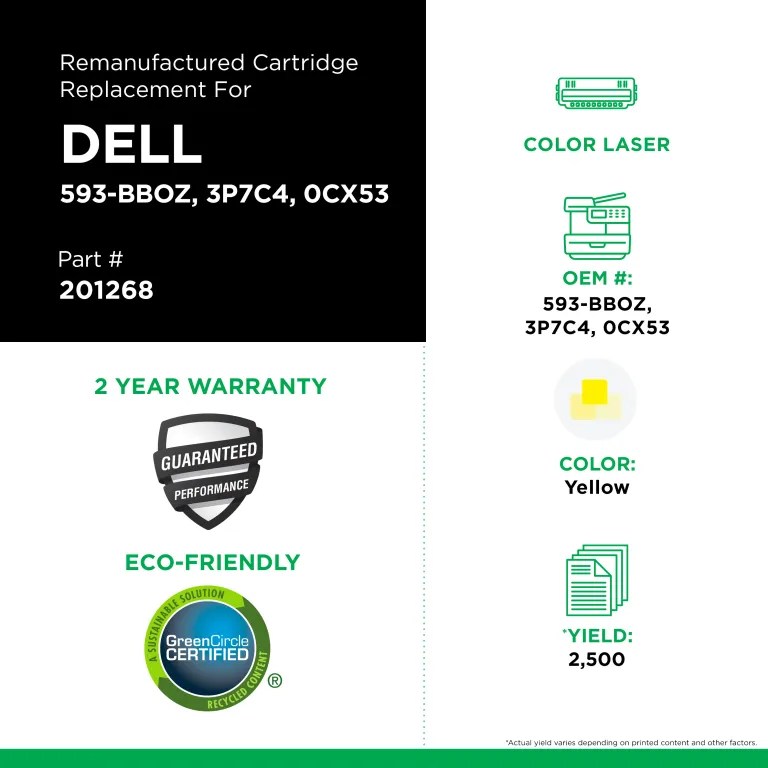 Clover Imaging Remanufactured High Yield Yellow Toner Cartridge for Dell H625
