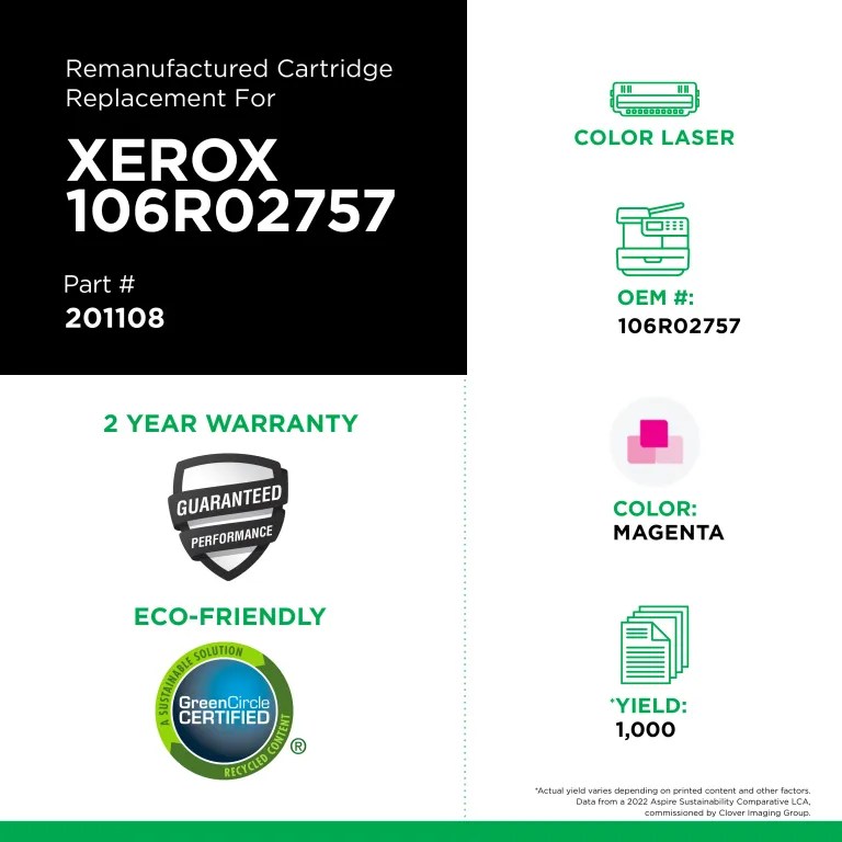 Clover Imaging Remanufactured Magenta Toner Cartridge for Xerox 106R02757