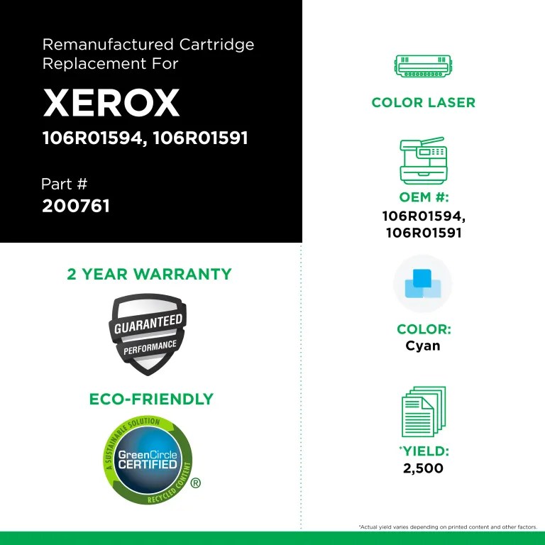 Clover Imaging Remanufactured High Yield Cyan Toner Cartridge for Xerox 106R01594/106R01591