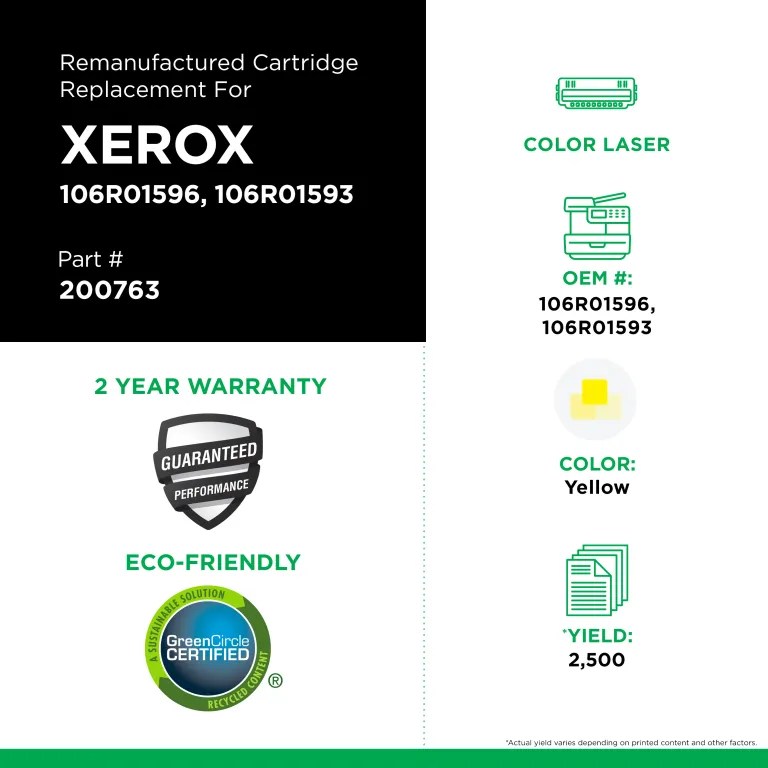 Clover Imaging Remanufactured High Yield Yellow Toner Cartridge for Xerox 106R01596/106R01593