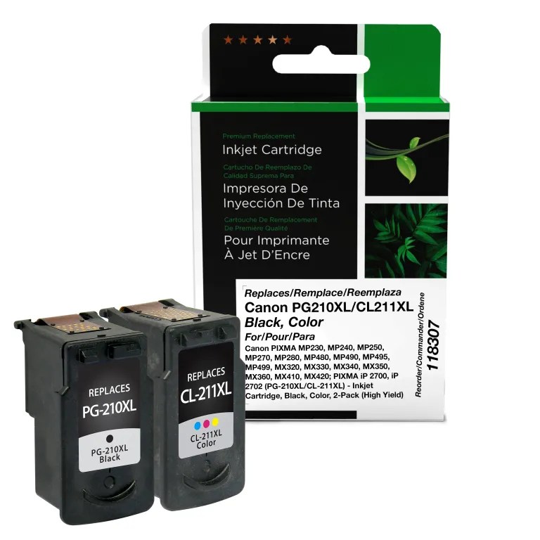 Clover Imaging Remanufactured High Yield Black, Color Ink Cartridges for Canon PG-210XL/CL-211XL (2973B048) 2-Pack