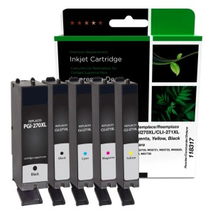 Clover Imaging Remanufactured High Yield Black, Black, Cyan, Magenta, Yellow Ink Cartridges for Canon PGI-270XL/CLI-271XL 5-Pack Clover Imaging Remanufactured High Yield Black, Black, Cyan, Magenta, Yellow Ink Cartridges for Canon PGI-270XL/CLI-271XL 5-Pack