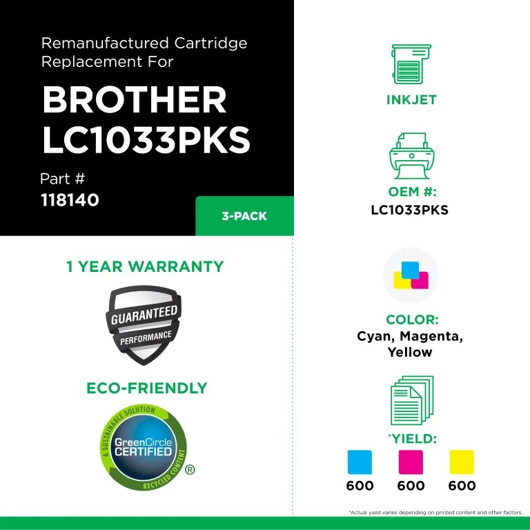 Clover Imaging Remanufactured High Yield Cyan, Magenta, Yellow Ink Cartridges for Brother LC103XL 3-Pack