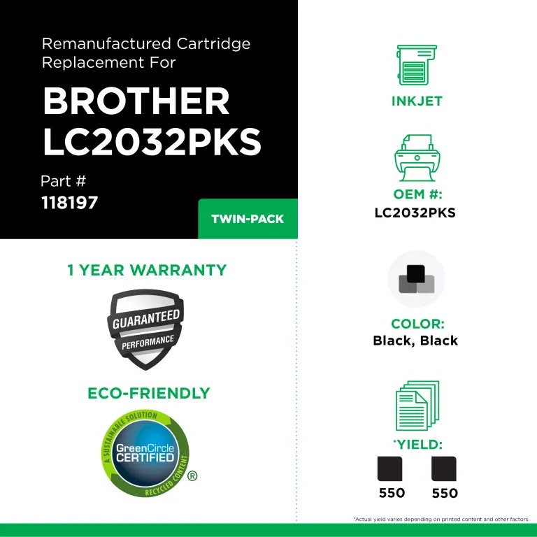 Clover Imaging Remanufactured High Yield Black Ink Cartridge for Brother LC203XL 2-Pack