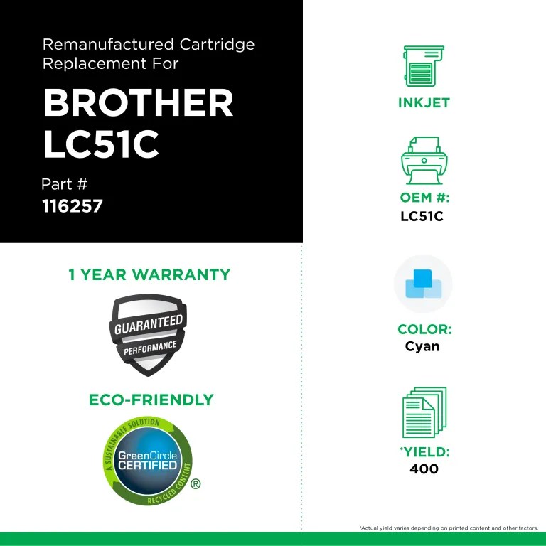 Clover Imaging Remanufactured Cyan Ink Cartridge for Brother LC51