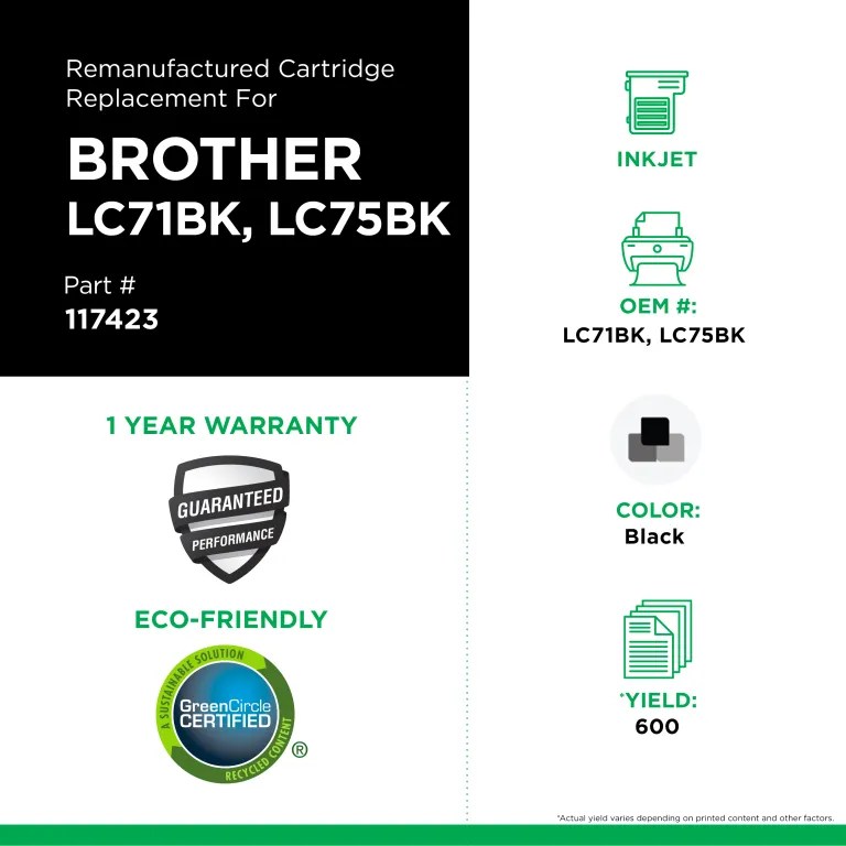 Clover Imaging Remanufactured High Yield Black Ink Cartridge for Brother LC71/LC75