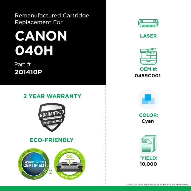 Clover Imaging Remanufactured High Yield Cyan Toner Cartridge for Canon 040H (0459C001)