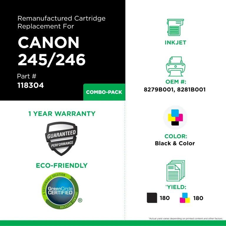 Clover Imaging Remanufactured Black, Color Ink Cartridges for Canon PG-245/CL-246 2-Pack