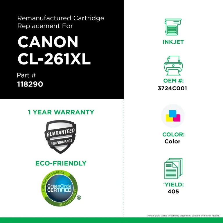 Clover Imaging Remanufactured High Yield Color Ink Cartridge for Canon CL-261XL (3724C001)