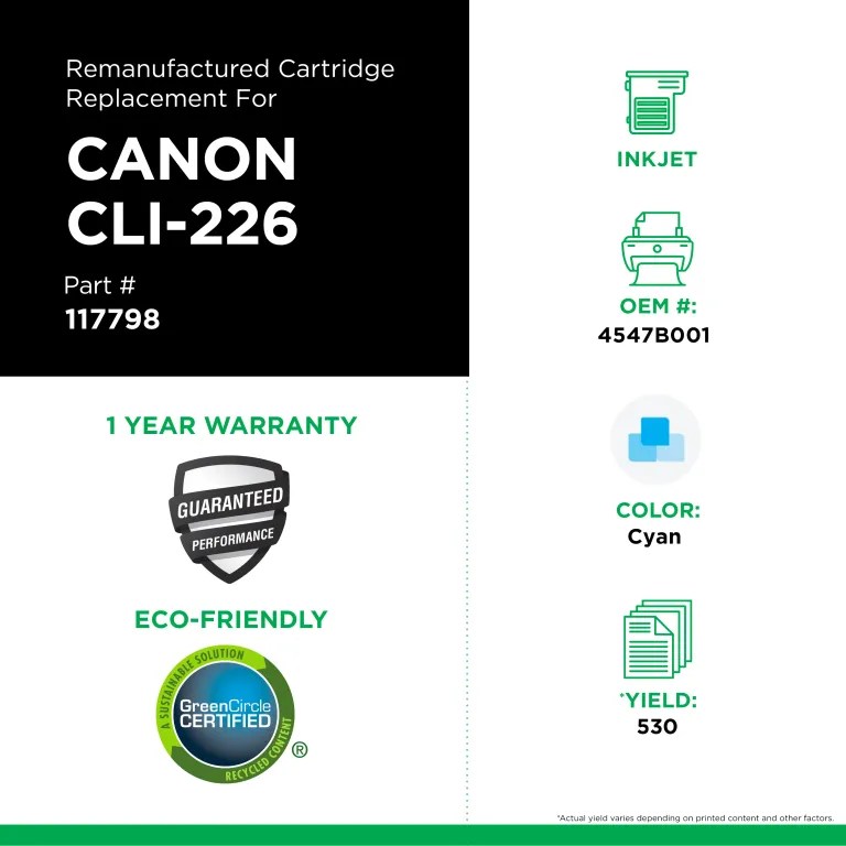 Clover Imaging Remanufactured Cyan Ink Cartridge for Canon CLI-226 (4547B001)