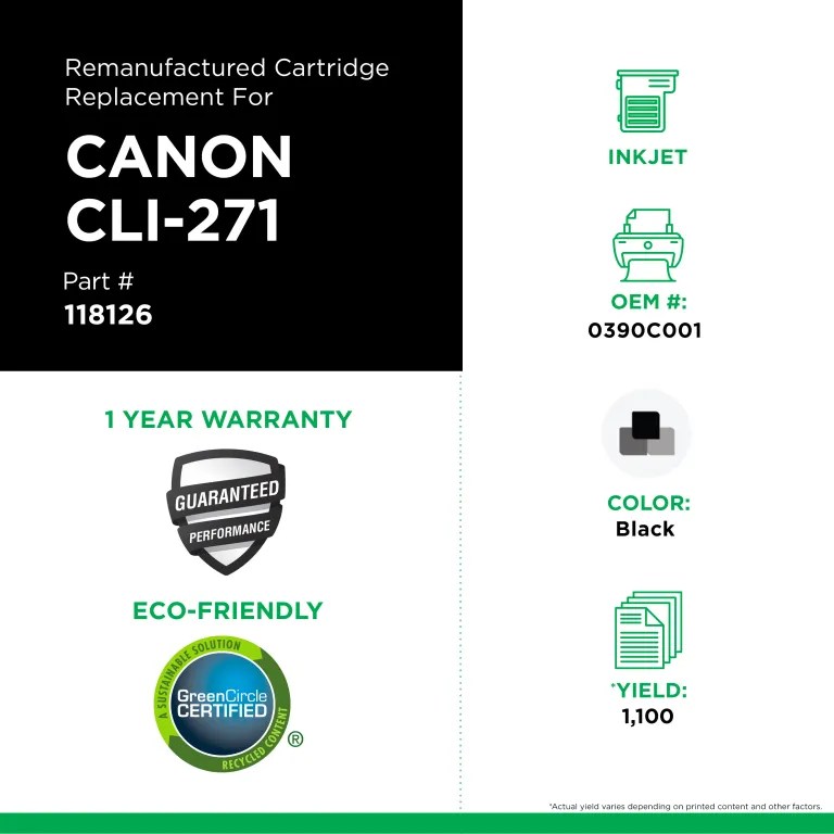Clover Imaging Remanufactured Black Ink Cartridge for Canon CLI-271 (0390C001)