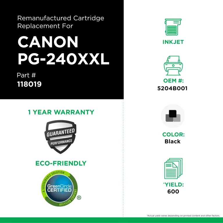 Clover Imaging Remanufactured Extra High Yield Black Ink Cartridge for Canon PG-240XXL (5204B001)