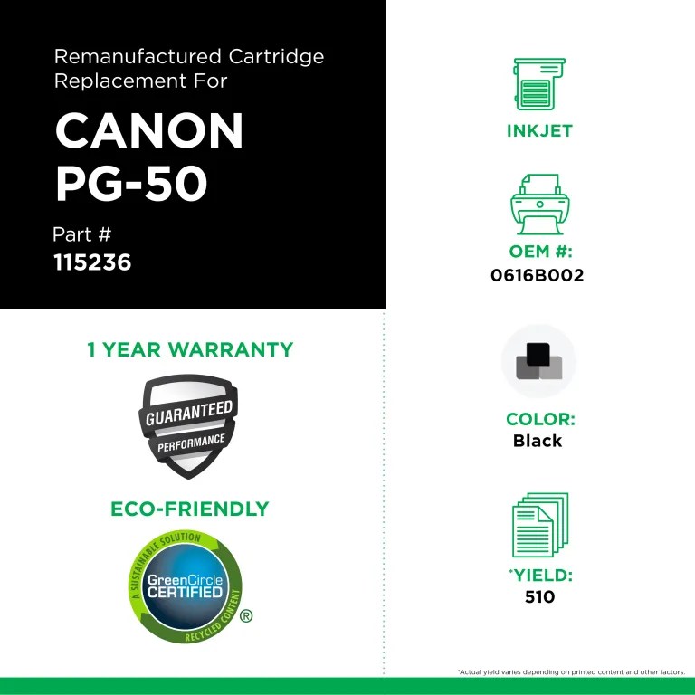 Clover Imaging Remanufactured High Yield Black Ink Cartridge for Canon PG-50 (0616B002)