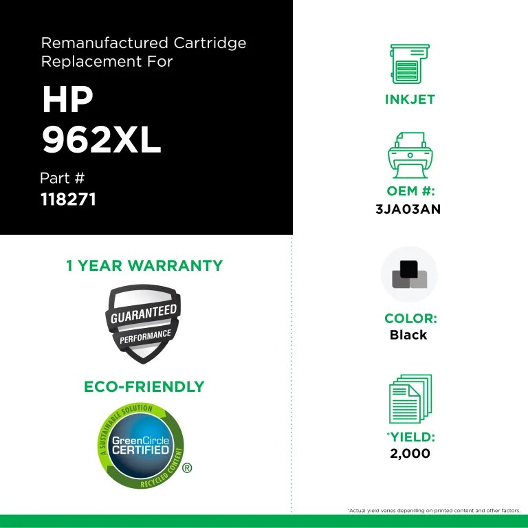 Clover Imaging Remanufactured High Yield Black Ink Cartridge for HP 962XL (3JA03AN)