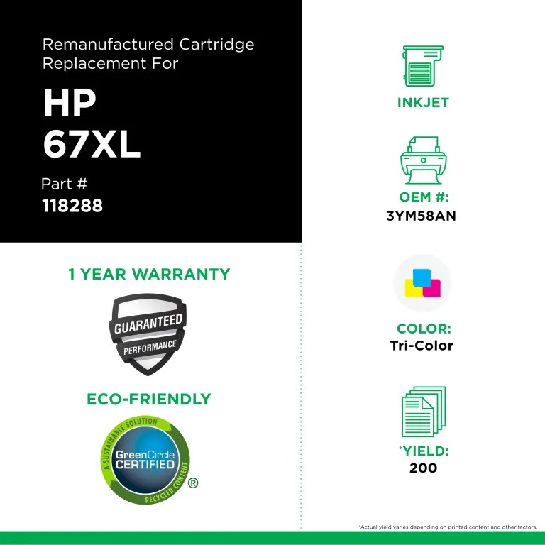 Clover Imaging Remanufactured High Yield Tri-Color Ink Cartridge for HP 67XL (3YM58AN)