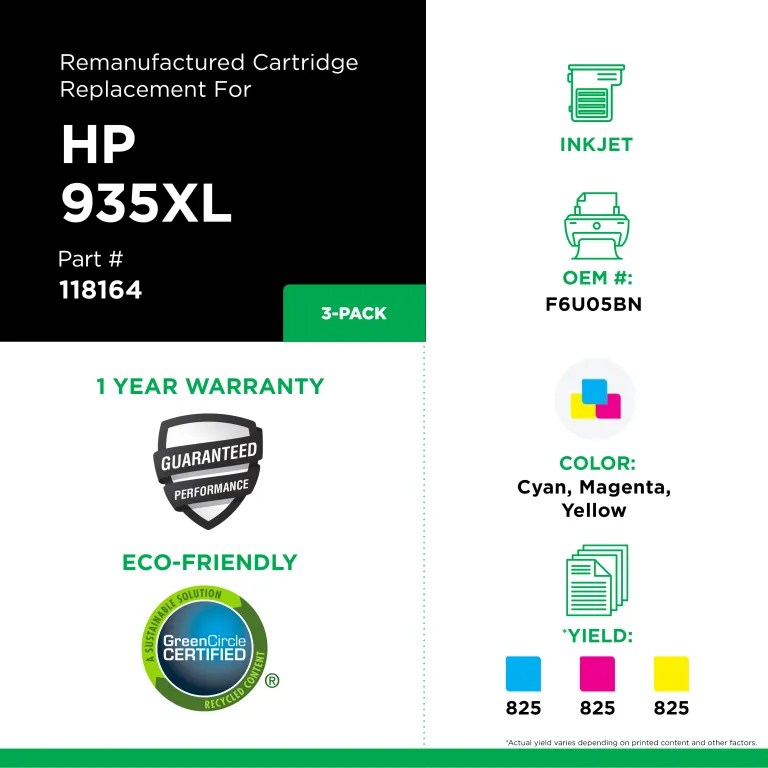 Clover Imaging Remanufactured High Yield Cyan, Magenta, Yellow Ink Cartridges for HP 935XL (F6U05BN) 3-Pack