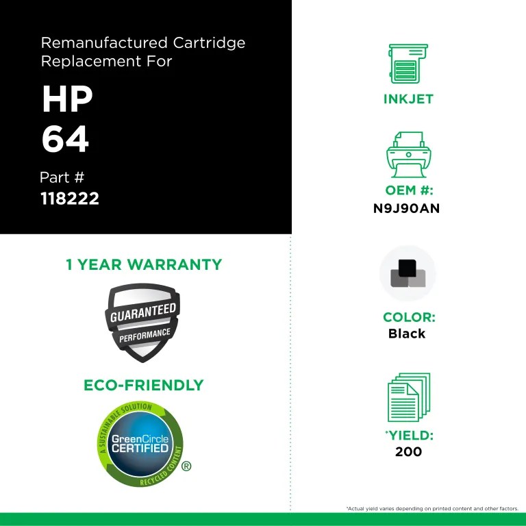Clover Imaging Remanufactured Black Ink Cartridge for HP 64 (N9J90AN)